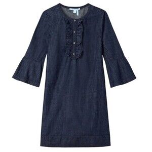 Draper James Chambray Ruffle Bell Sleeve Shift Dress Dark Wash Women’s Size 8
